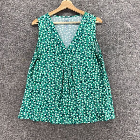 5/$45 Croft & Barrow Blouse Women L Large Green Floral Sleeveless Wide Strap - Picture 1 of 8